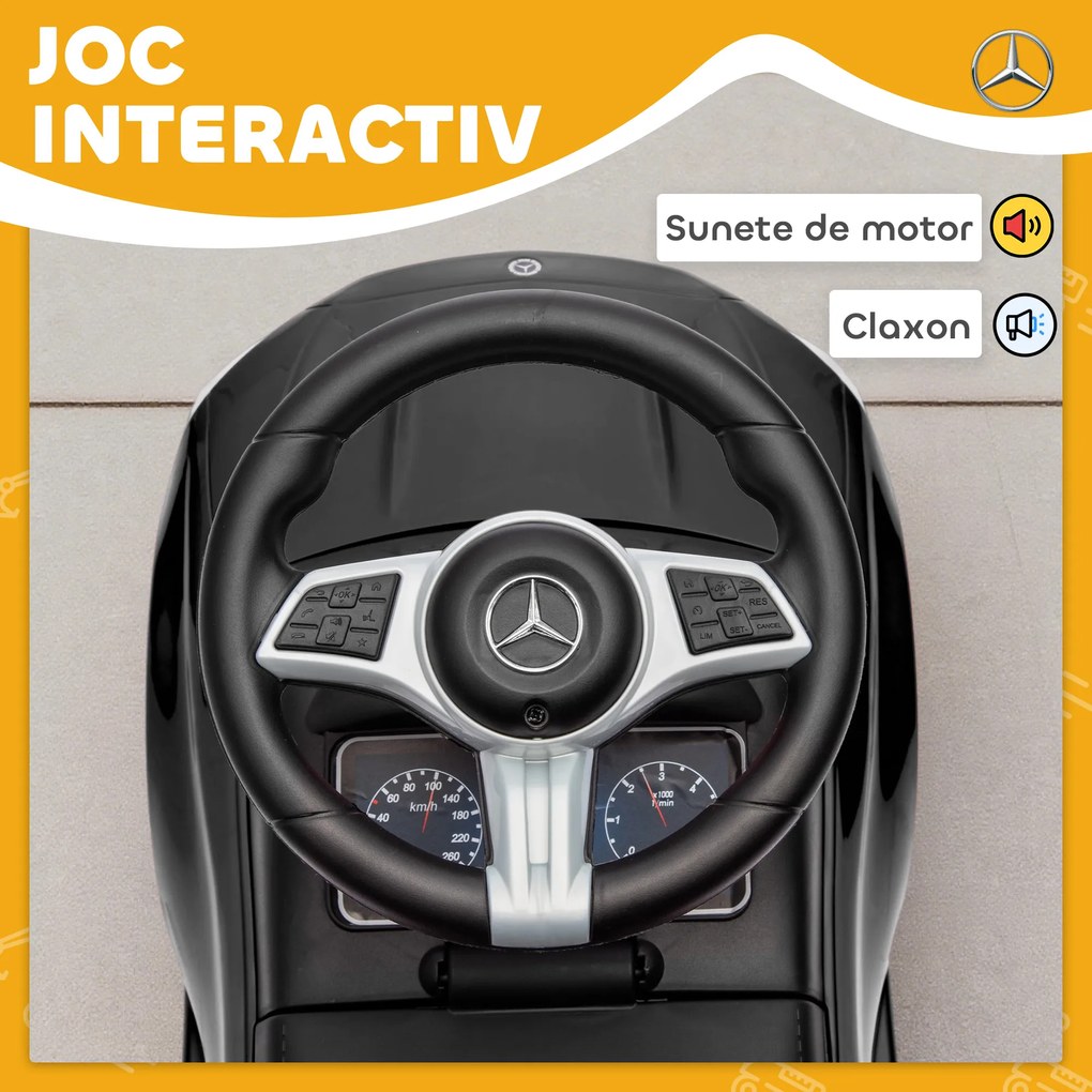 AIYAPLAY Mașinuță Electrică pentru Copii Licență Mercedes Benz cu Claxon și Spațiu Portaoggetti, 65x28x39 cm, Negru | Aosom Romania