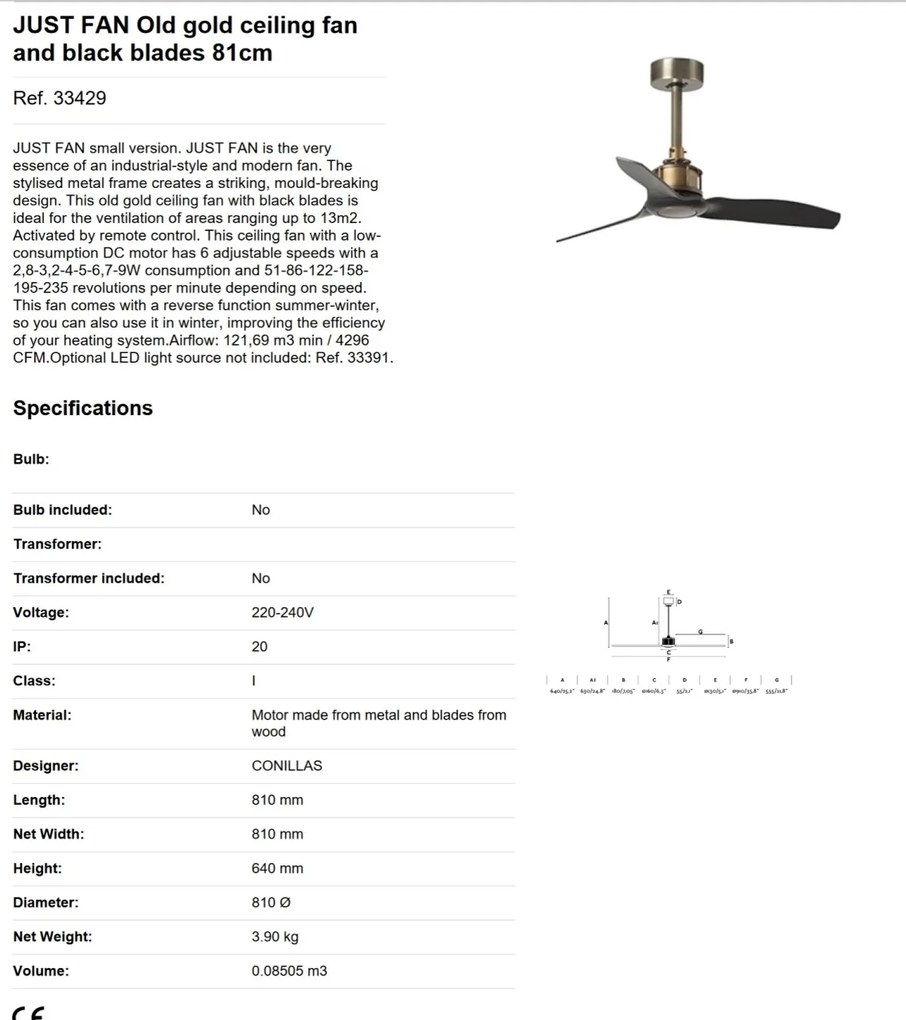 Ventilator de tavan cu telecomanda design modern JUST FAN alama antic / negru