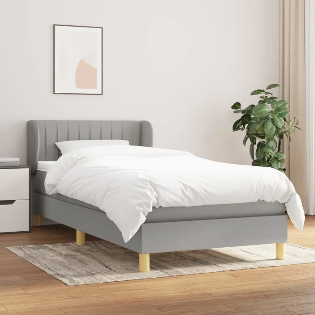 3126941 vidaXL Pat box spring cu saltea, gri deschis, 100x200 cm, textil