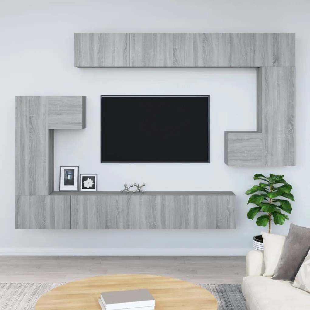 3114596 vidaXL Dulap TV montat pe perete, gri sonoma, lemn prelucrat