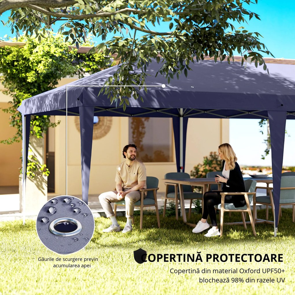 Outsunny Foisor de gradina pliabil pentru exterior cu 6 panouri laterale, 585x295cm albastru | AOSOM RO
