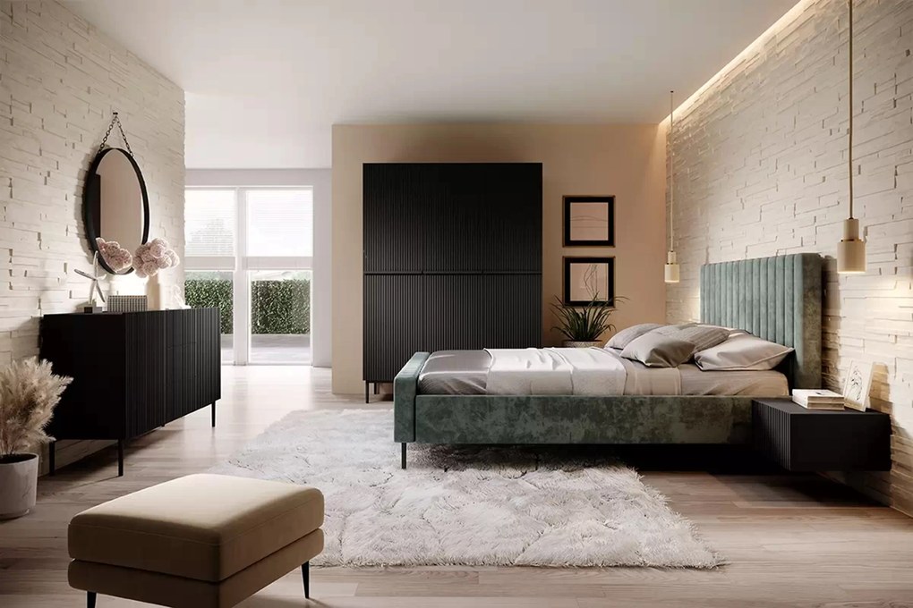 Comodă cu sertare Nicole 150 cm - negru mat / picioare negre