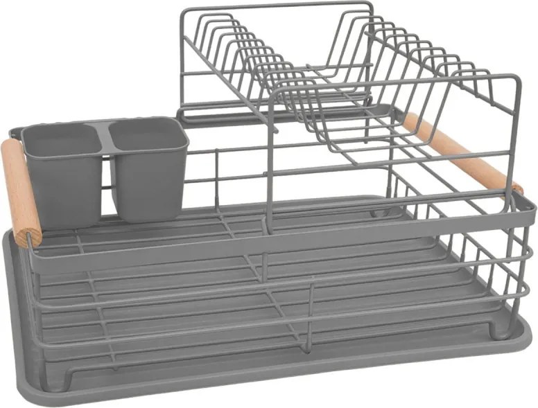 Resigilat: Uscator de vase pe 2 nivele Kinghoff KH 1797, Suport pentru ustensile, Gri