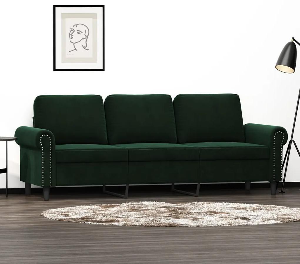 Canapea cu 3 locuri, verde inchis, 180 cm, catifea Verde inchis, 212 x 77 x 80 cm