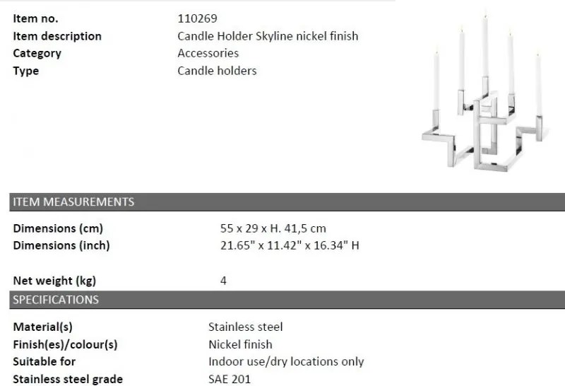 Suport pentru 5 lumanari, design LUX Skyline, nickel 110269 HZ