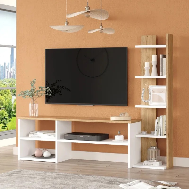 Set mobilier living Perla, Pako World, Alb-Natural, 120x29x41 cm