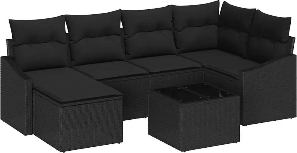 vidaXL Set de masă pentru grădină cu pernă cu depozitare 7 pcs Negru
