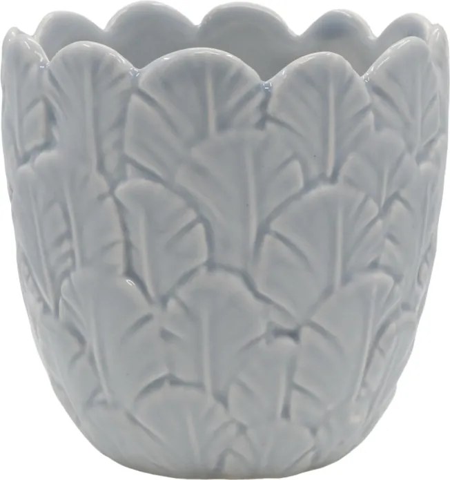 Ghiveci din portelan, cu frunze, H11.5/D12 cm , Fayence