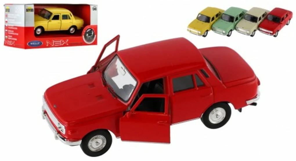 Mașină Welly Wartburg 353 metal/plastic 12cm 4 culori pentru rulare gratuită într-o cutie 15x7x6.5cm
