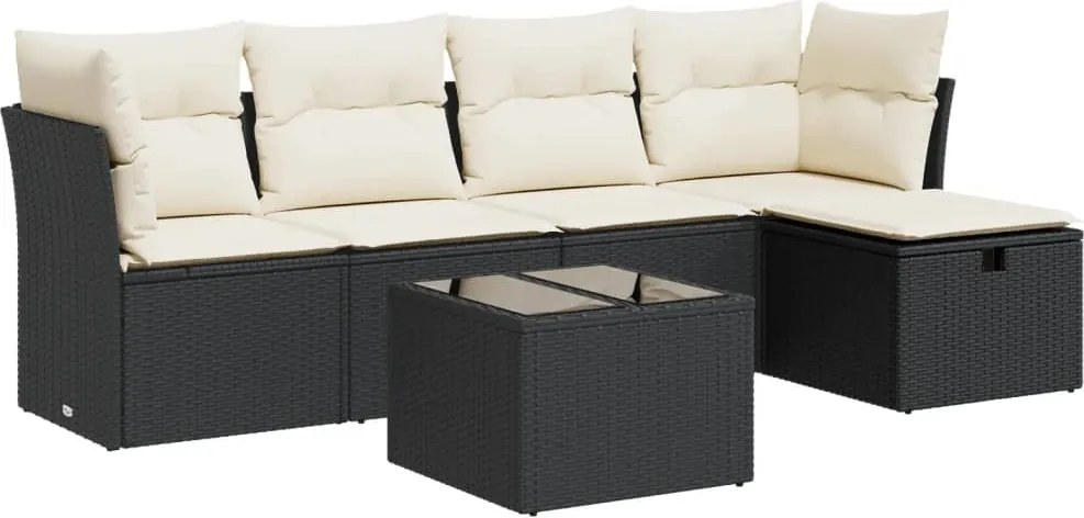 vidaXL Set mobilier de grădină cu perne, 6 piese, negru, poliratan
