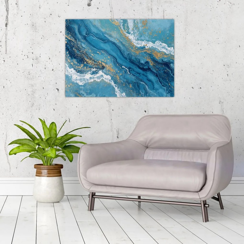 Tablou - Marmură bleu cu aur II. (70x50 cm)