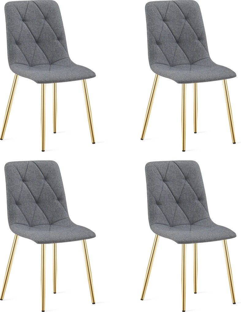Set 4 Scaune Bucatarie/Dining Fido, Picioare Aurii,Textil Gri
