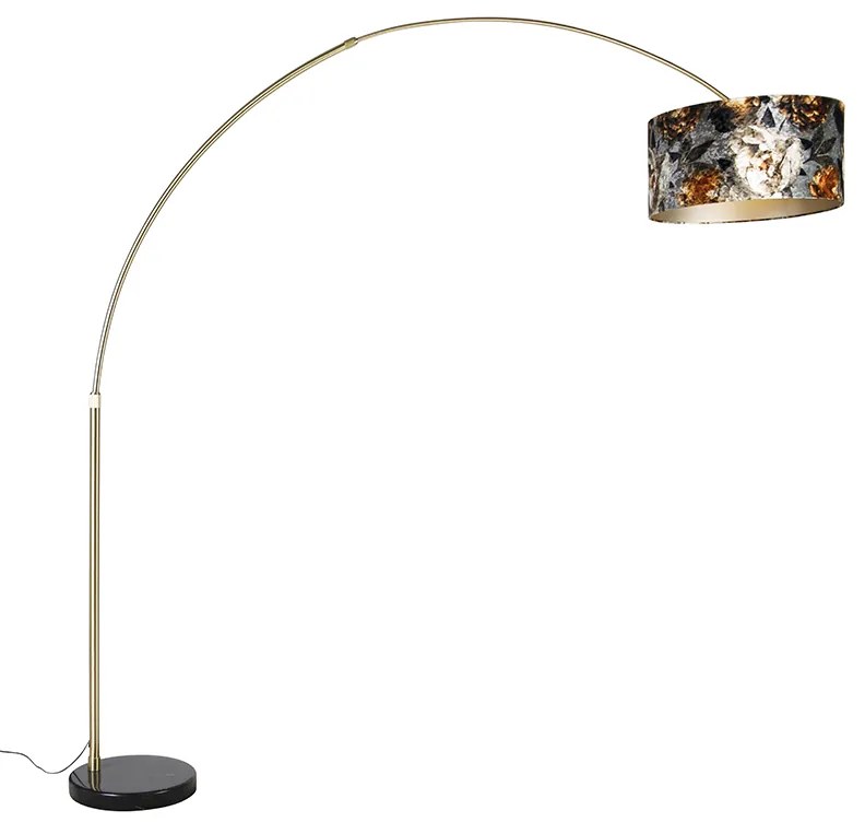 Lampă cu arc din alamă cu abajur negru cu design floral 50 cm - XXL