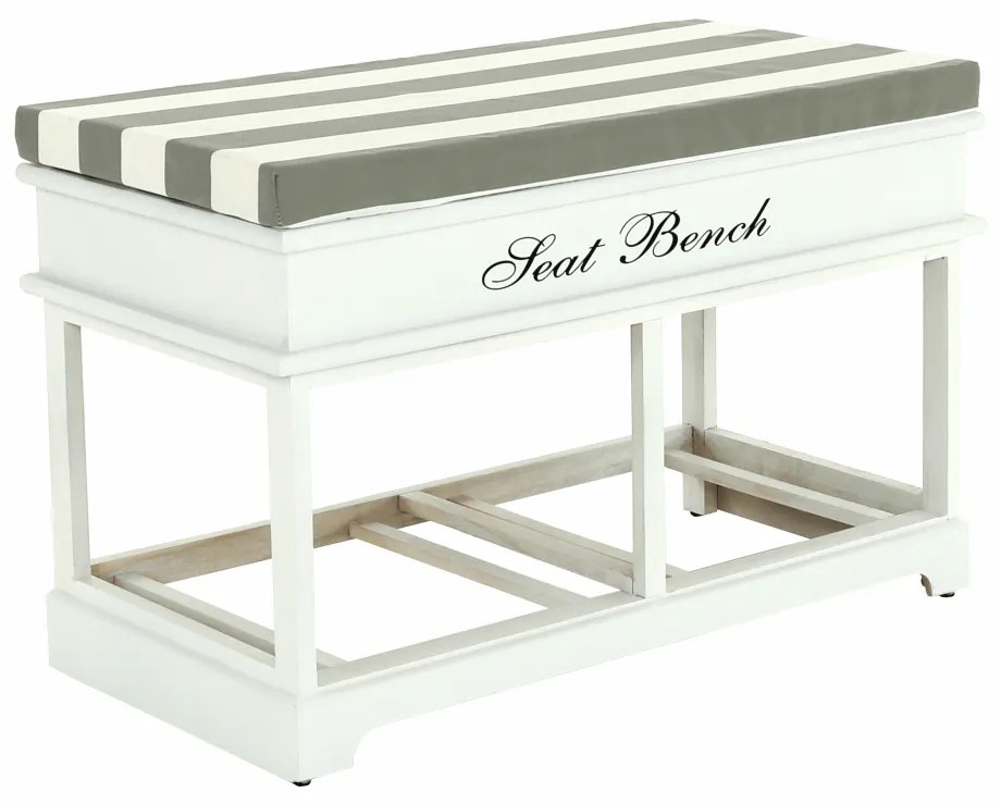Bancă cu pernă, 2 sertare, alb/gri, SEAT BENCH 2 NEW