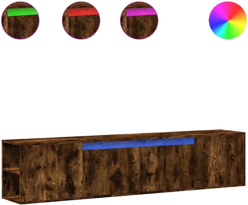 vidaXL Dulap TV de perete cu lumini LED stejar fumuriu 180x31x39,5 cm