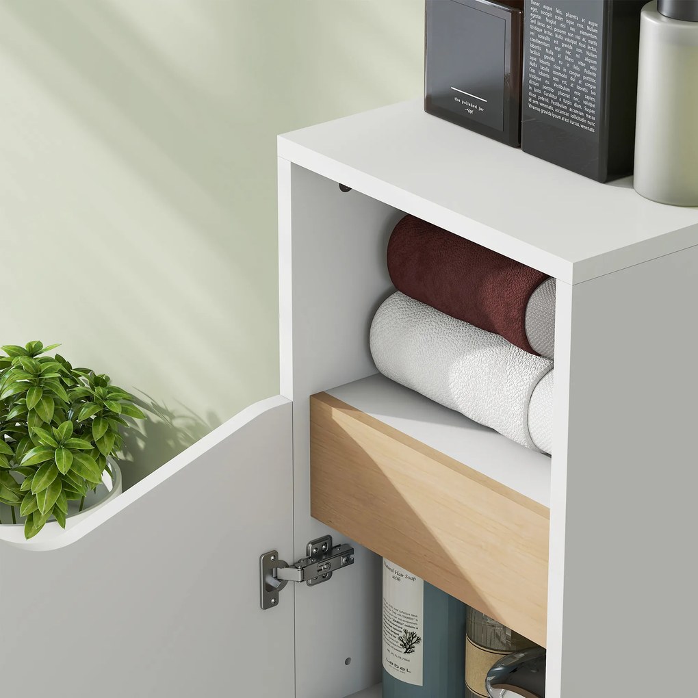 HOMCOM Dulăpior pentru Baie Îngust cu Ușă Amortizată și Raft Deschis, Mobilier Compact cu Rafturi Reglabile, pentru Bucătărie, Sufragerie sau Baie, 30x30x71,5 cm, Alb și Lemn Natur | Aosom Romania