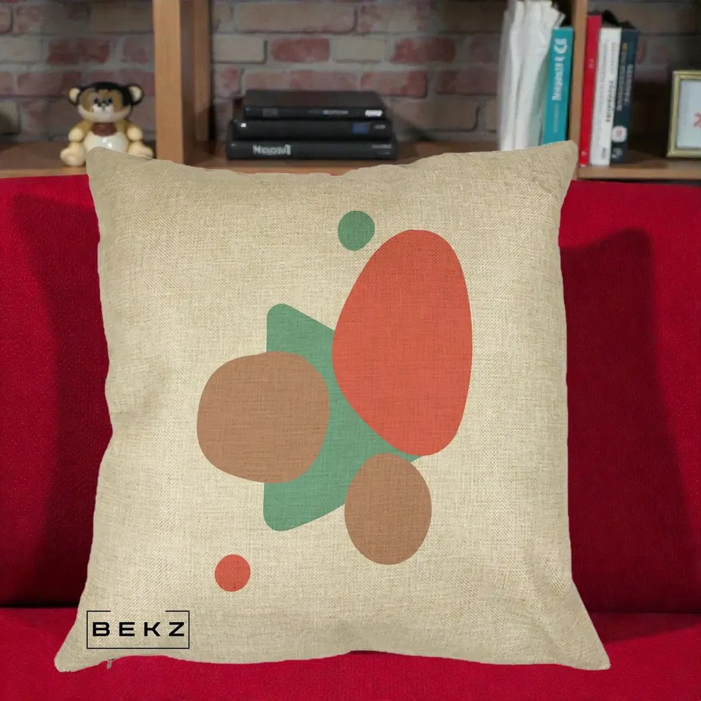 Perna Decorativa Abstract Forme Coral Turcoaz, 40x40 cm, Crem, Husa Detasabila, Perna Inclusa, BEKZ®