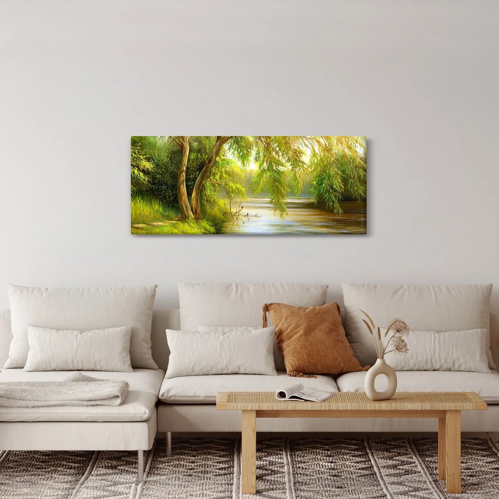 Tablou - Salcie lângă lac, pictură în ulei (120x50 cm)