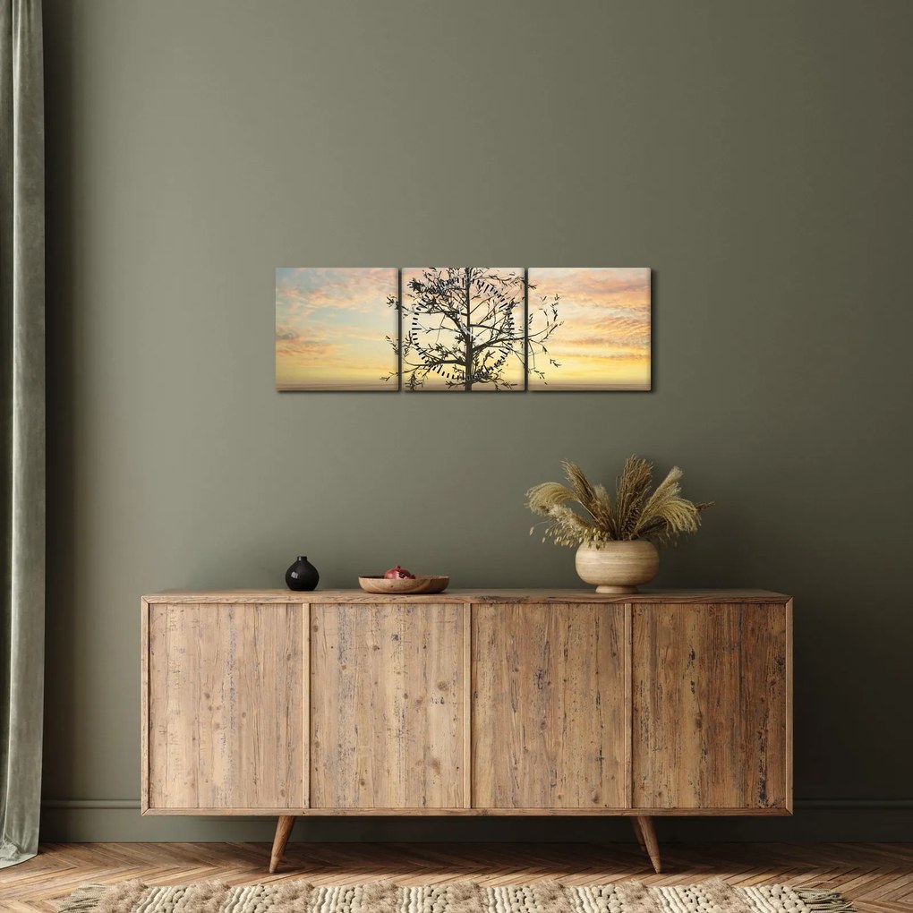 Tablou - Copac în deșert (cu ceas) (90x30 cm)