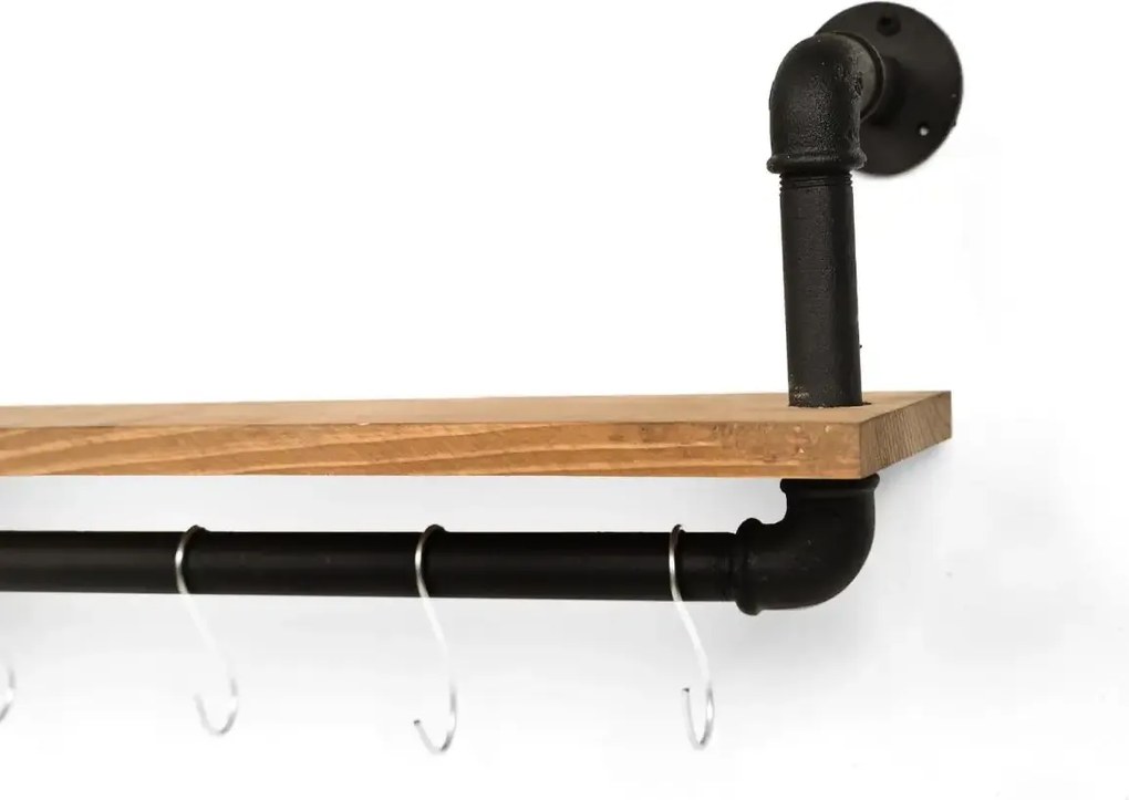 Raft stil industrial cu agatatori bucatarie Homs 50x12  nuc-negru