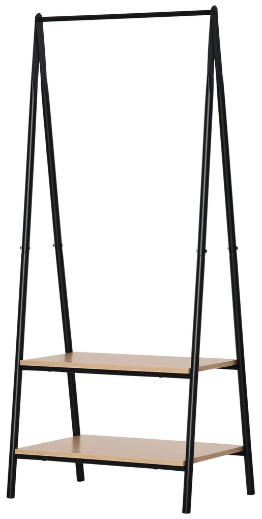 HOMCOM Suport pentru haine, suport pentru pantofi și accesorii de stil contemporan în formă triunghiulară dim. 64L x 43l x 149H cm 2 rafturi MDF lemn deschis oțel negru | Aosom Romania