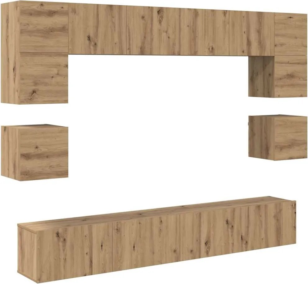 vidaXL Set comodă TV Pe perete 8 pcs Stejar Artizanal Lemn compozit