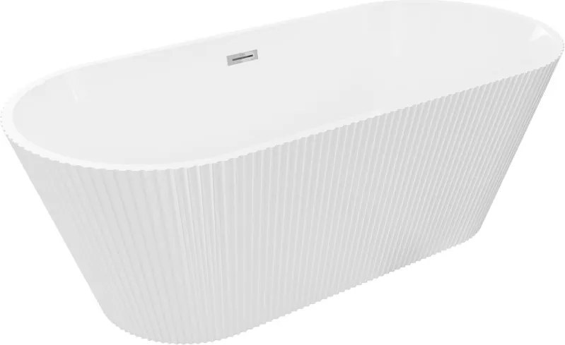 Mexen Yara cadă freestanding canelată 170 x 75 cm, albă, preaplin crom - 52861707500-01