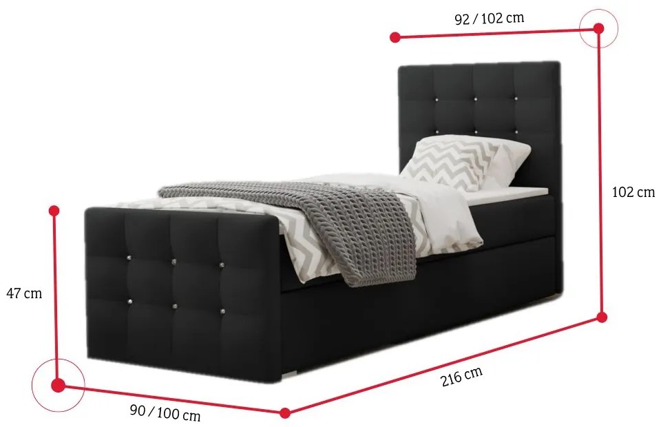 Supermobel Pat tapitat boxspring MARIN, 90x200, cosmic 10, dreapta