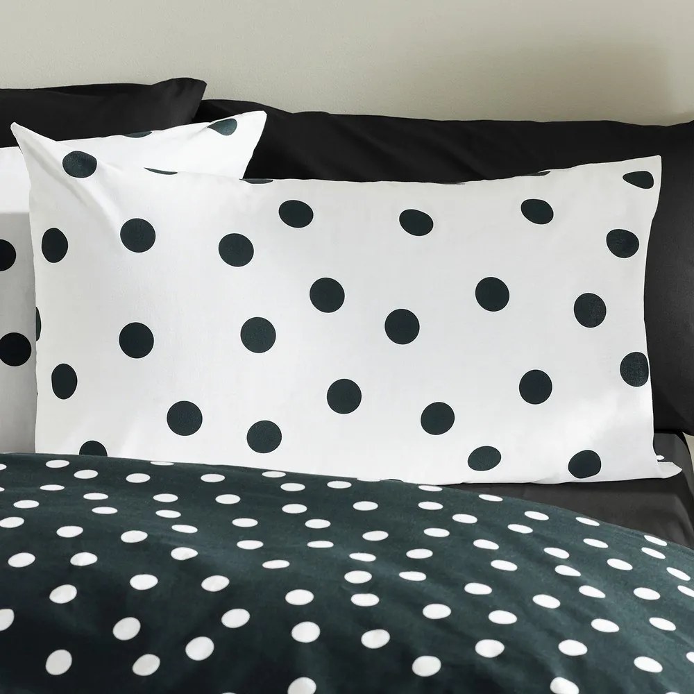 Lenjerie de pat alb-negru pentru pat dublu cu 3 piese 200x200 cm Polka Dot – Catherine Lansfield