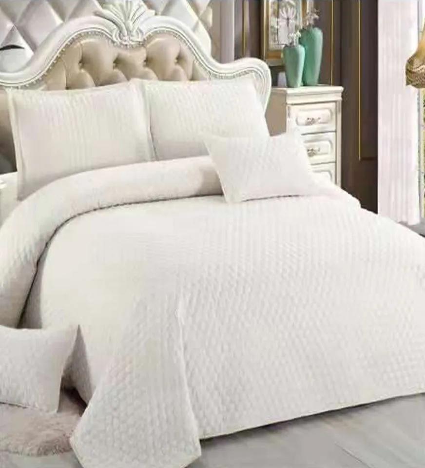Cuvertura de pat matlasată, policoton, tesatura ranforce, 5 piese, alb, E260-06