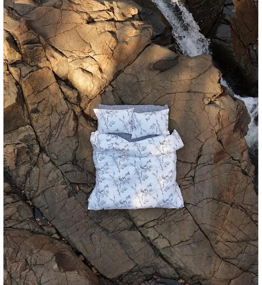 Lenjerie de pat albă-gri din bumbac ranforcé pentru pat dublu, extinsă 240x220 cm White Floral – Mila Home Luxury