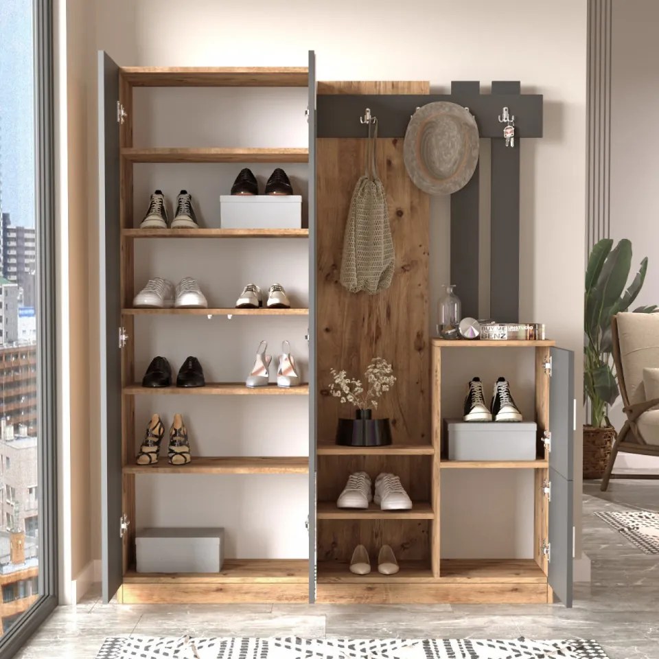 Dulap Hol si Cuier DD8 - AA, 147.2 x 37.5 x 179.7 cm, Atlantic Pine / Antracit