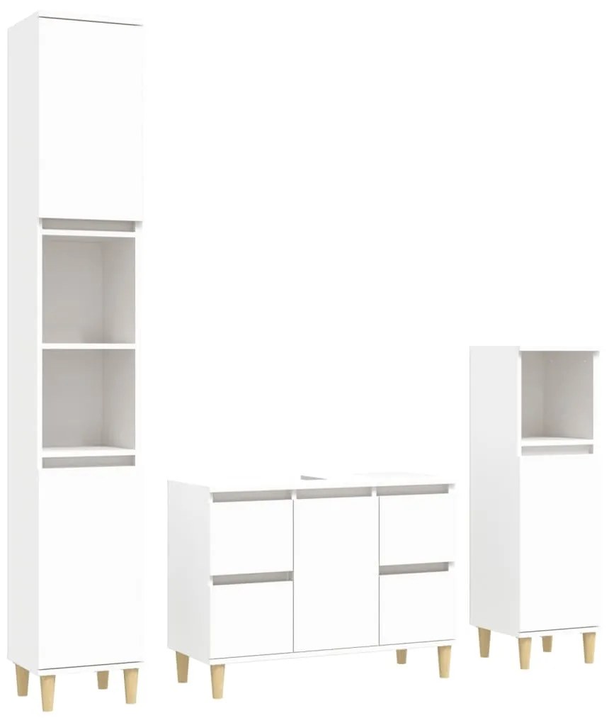 3185597 vidaXL Set mobilier de baie, 3 piese, alb, lemn compozit