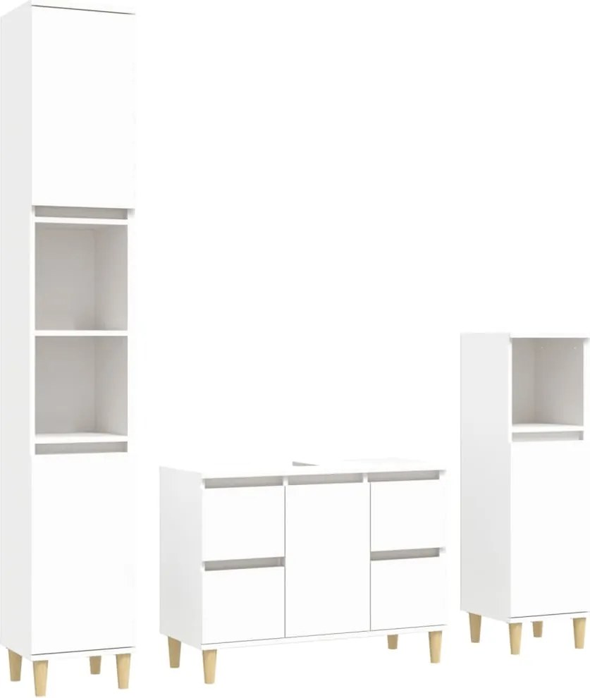 vidaXL Set mobilier de baie, 3 piese, alb, lemn compozit