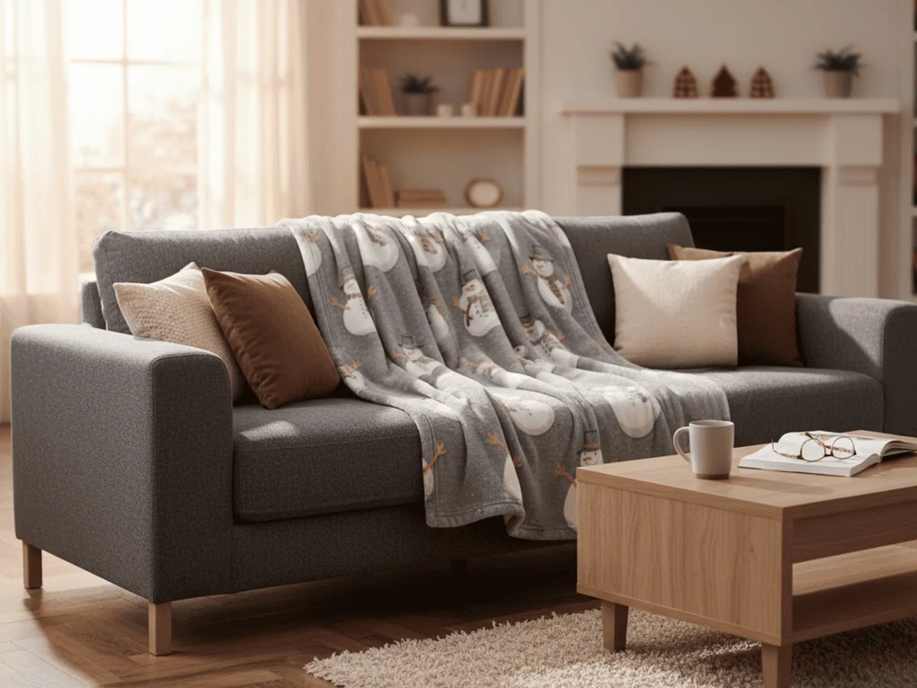 Patura pufoasa de Craciun luminata SNOW BUDDY, gri Dimensiune: 150 x 200 cm