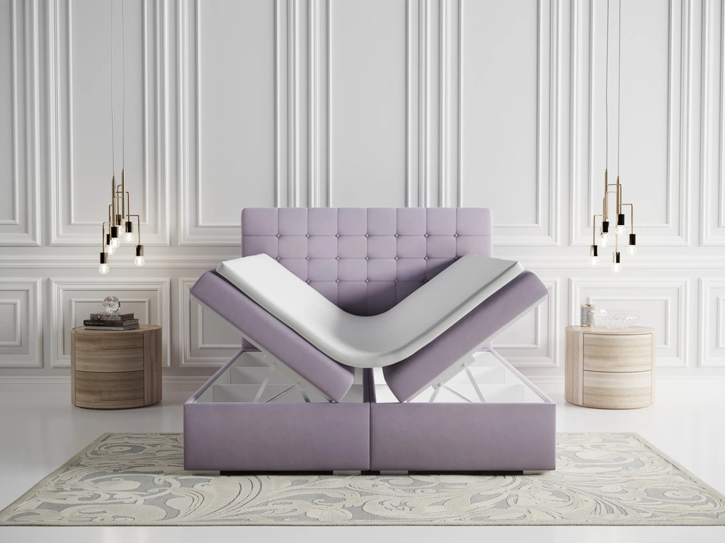 Pat matrimonial Boxspring 140 cm Clady (violet deschis) (cu sp. depozitare). 1020251