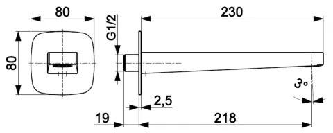 KFA Armatura MALAGA l. 836-007-00 - Pipă pentru montaj încastrat, crom