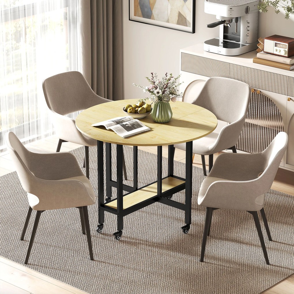 HOMCOM Masă Pliabilă pentru Dining, Masă de Bucătărie cu Roți pentru 2-4 Persoane, 100x100x75 cm, Stejar | Aosom Romania