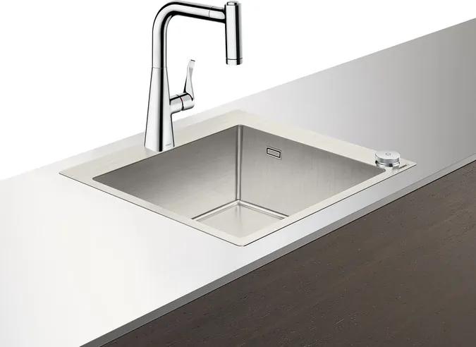 Set Hansgrohe Select Sink Combi C71-F450-01, chiuveta inox 550mm + baterie cu pipa rotativa si dus extractibil, crom
