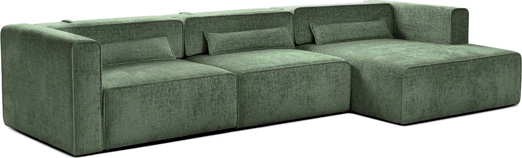 Colțar Extensibil 5 locuri ZANETTO, cu ladă de depozitare, 340x157x70 cm, Verde-Onyx / Dreapta
