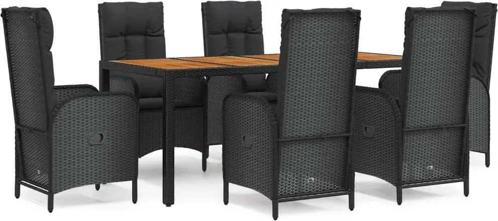 vidaXL Set mobilier de grădină cu perne, 7 piese, negru, poliratan