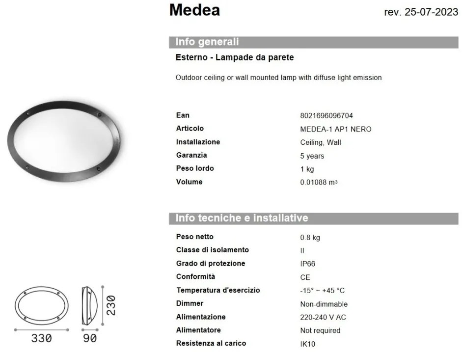 Aplica de perete / tavan exterior IP66 MEDEA-1 AP1 NERO
