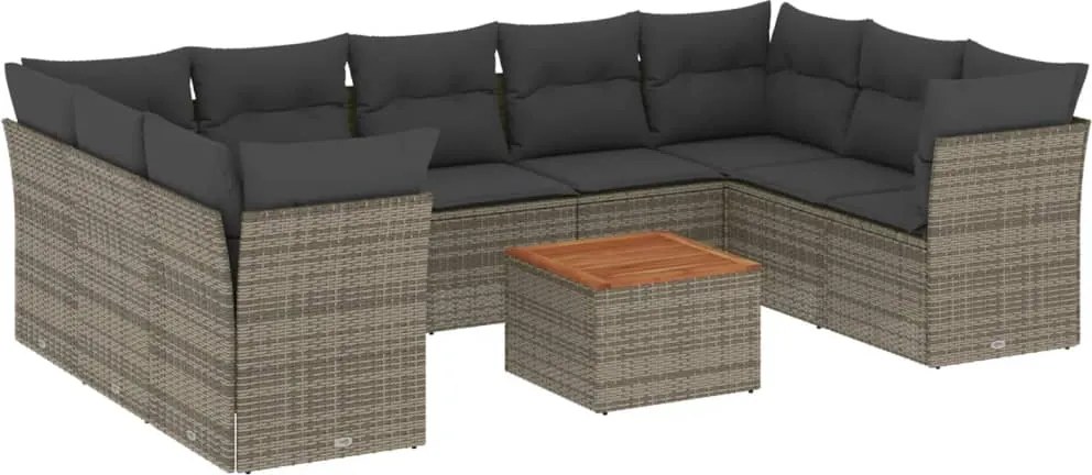 vidaXL Set mobilier de grădină cu perne, 10 piese, gri, poliratan