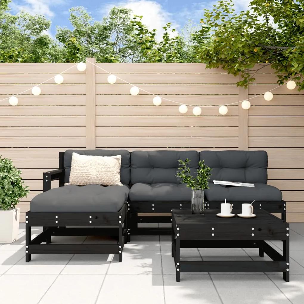 3186547 vidaXL Set Set mobilier relaxare grădină 5 piese negru lemn masiv pin