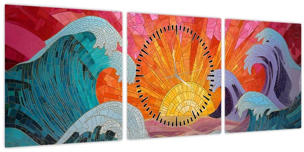 Tablou - Mozaic de valuri (cu ceas) (90x30 cm)