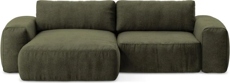 Colțar verde extensibil cu tapițerie din chenille (cu colț pe partea stângă/cu șezlong) Kuki – Makamii