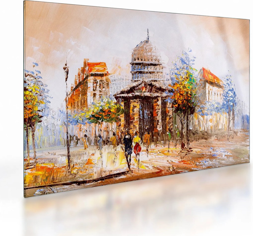 Tablou pe sticlă - Monument de oraș pictat (70x50 cm)