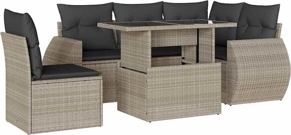 vidaXL Set canapele de grădină cu perne, 6 piese gri deschis poliratan