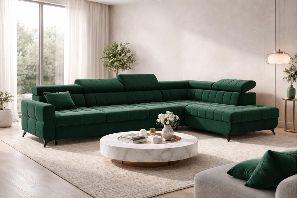 Colțar extensibil Nardo Maxi dreapta - velur verde Bluvel 78