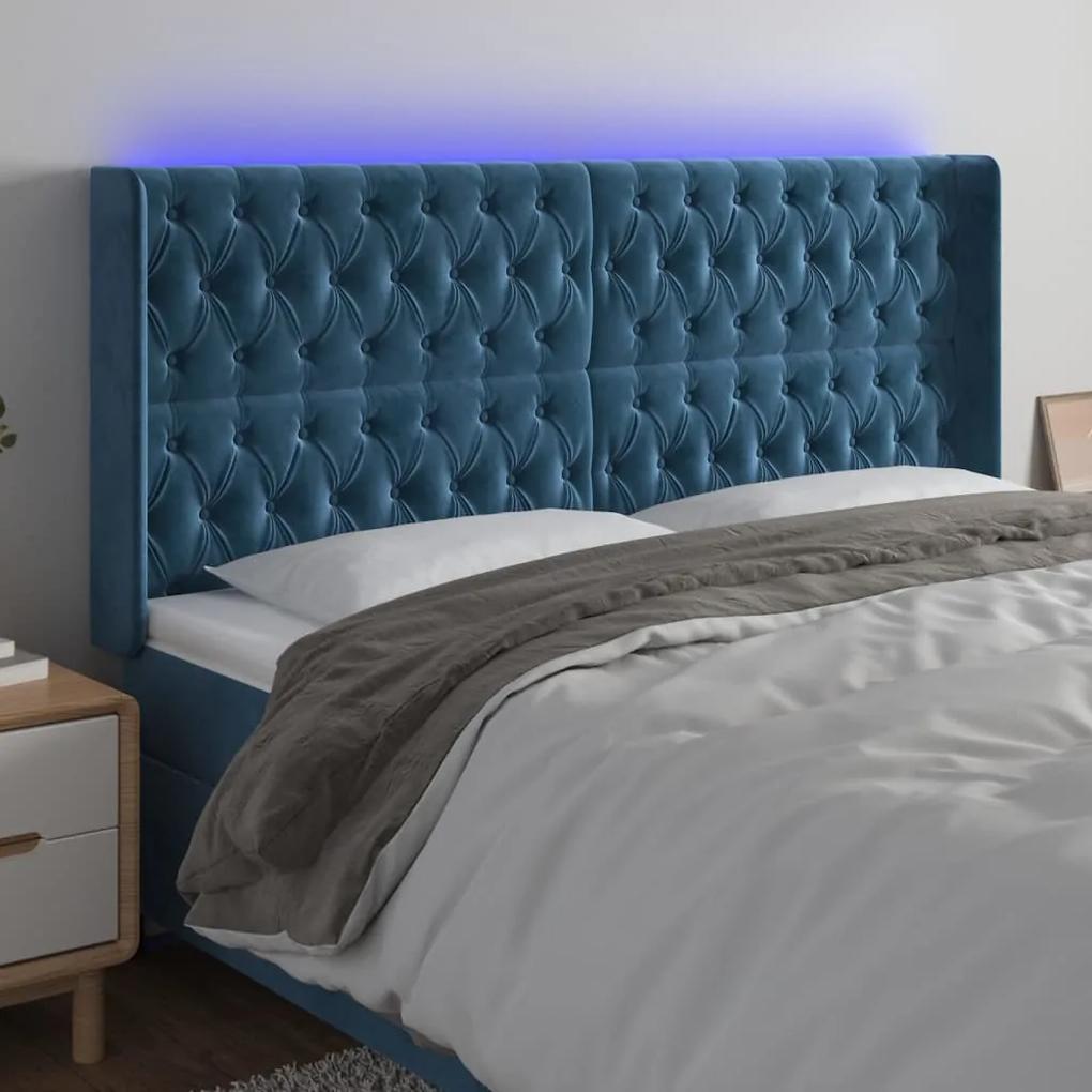 3124448 vidaXL Tăblie de pat cu LED, albastru închis, 183x16x118/128cm catifea